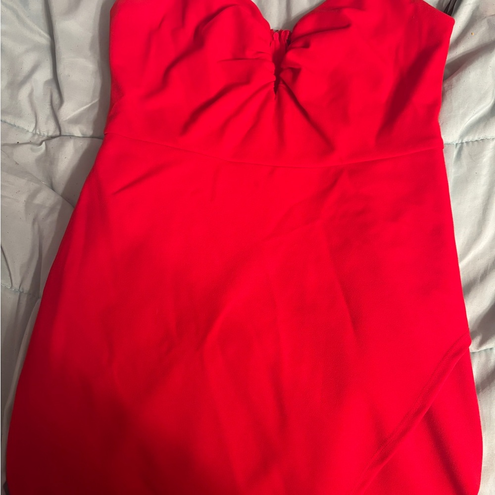B. Smart Vibrant Red Strapless Midi Dress
